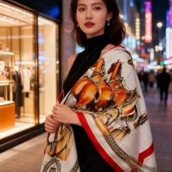 Special Grade Replica Hermes velvet reversible tonal shawl crossbow-style horse harness 135 Red Clone Sale
