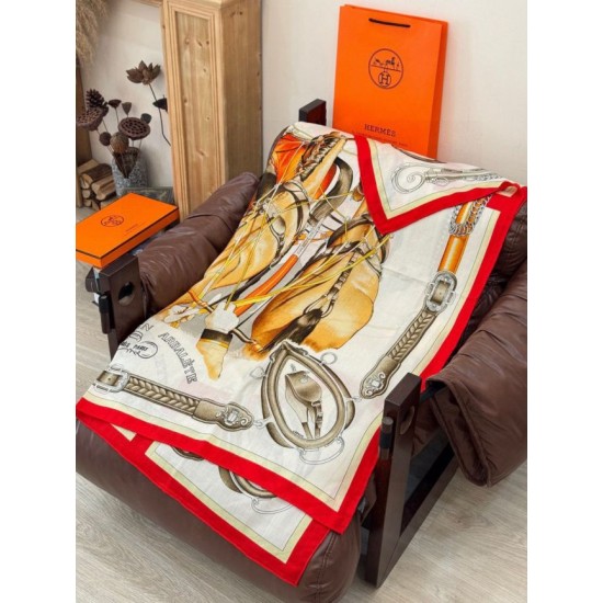 Special Grade Replica Hermes velvet reversible tonal shawl crossbow-style horse harness 135 Red Clone Sale
