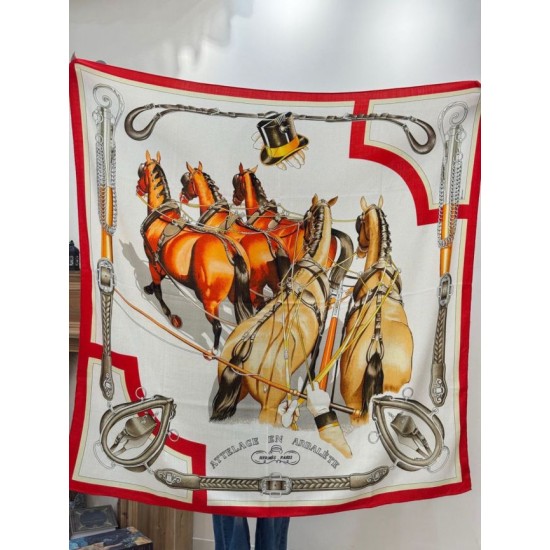 Special Grade Replica Hermes velvet reversible tonal shawl crossbow-style horse harness 135 Red Clone Sale