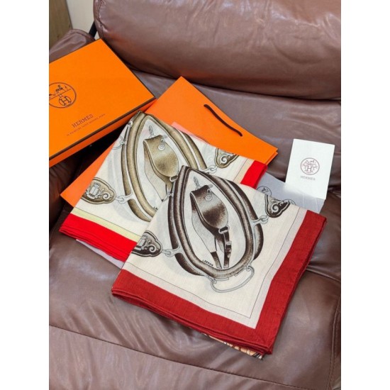 Special Grade Replica Hermes velvet reversible tonal shawl crossbow-style horse harness 135 Red Clone Sale