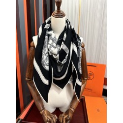 Special Grade Replica Hermes reversible silk cashmere handkerchief 135 Black Clone Sale