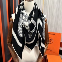 Special Grade Replica Hermes reversible silk cashmere handkerchief 135 Black Clone Sale