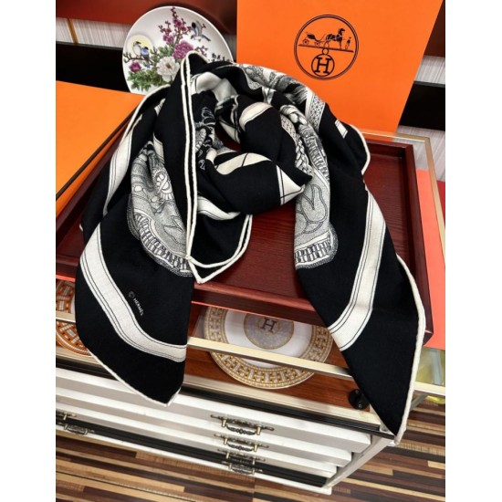Special Grade Replica Hermes reversible silk cashmere handkerchief 135 Black Clone Sale