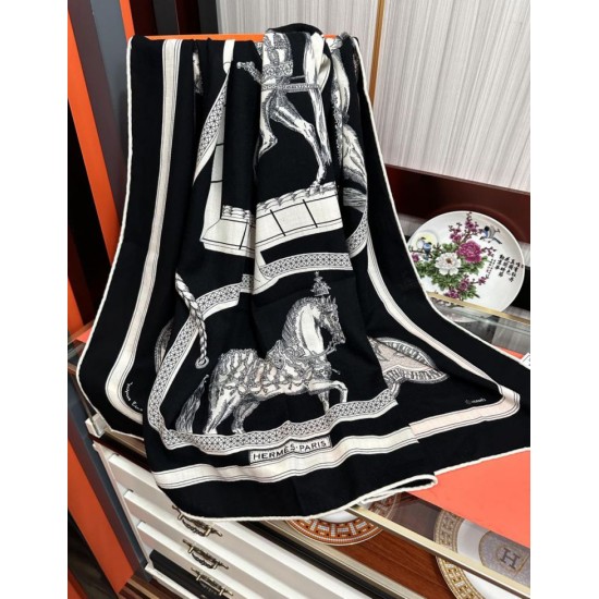 Special Grade Replica Hermes reversible silk cashmere handkerchief 135 Black Clone Sale