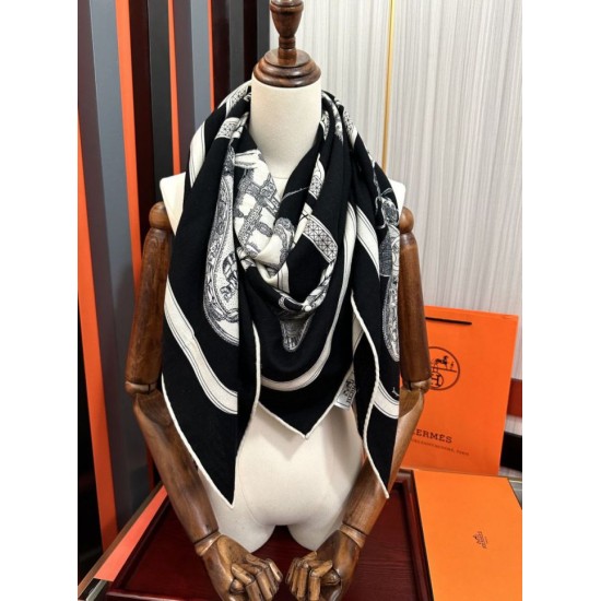 Special Grade Replica Hermes reversible silk cashmere handkerchief 135 Black Clone Sale