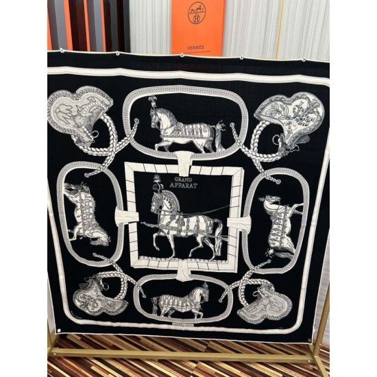 Special Grade Replica Hermes reversible silk cashmere handkerchief 135 Black Clone Sale