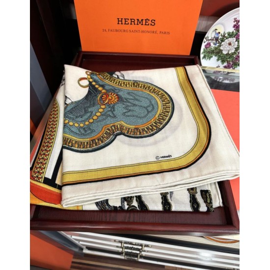 Special Grade Replica Hermes reversible silk cashmere handkerchief 135 Beige Clone Sale