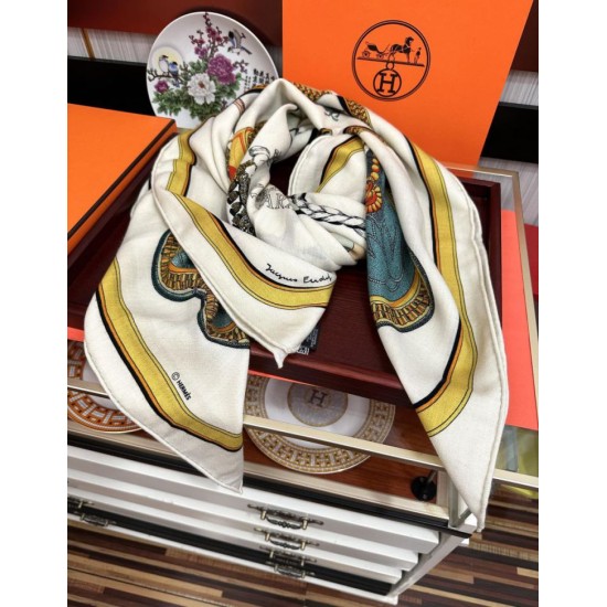 Special Grade Replica Hermes reversible silk cashmere handkerchief 135 Beige Clone Sale