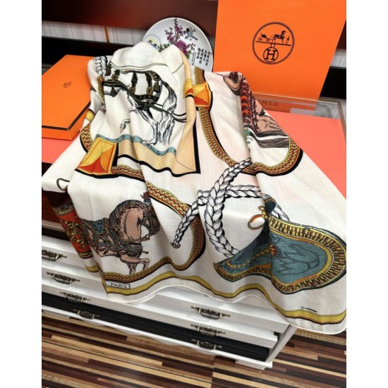 Special Grade Replica Hermes reversible silk cashmere handkerchief 135 Beige Clone Sale