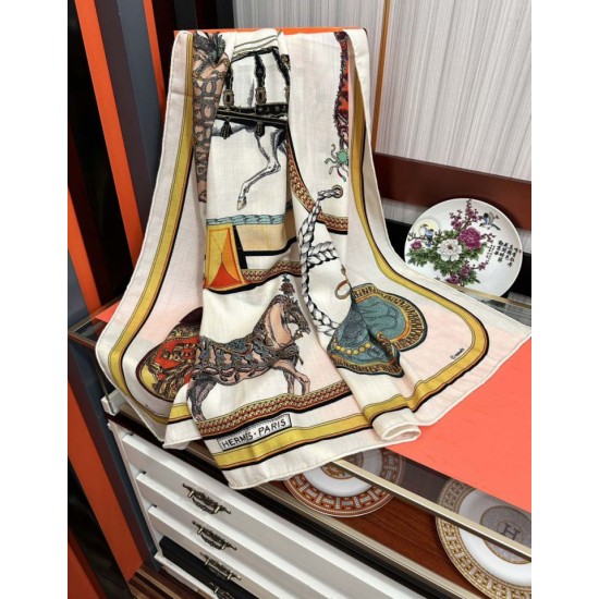 Special Grade Replica Hermes reversible silk cashmere handkerchief 135 Beige Clone Sale
