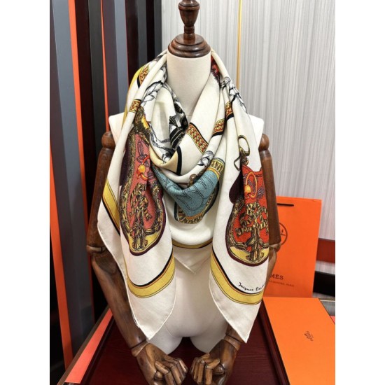 Special Grade Replica Hermes reversible silk cashmere handkerchief 135 Beige Clone Sale