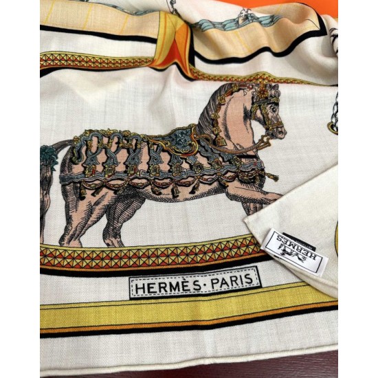 Special Grade Replica Hermes reversible silk cashmere handkerchief 135 Beige Clone Sale