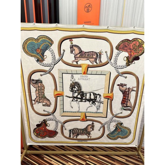 Special Grade Replica Hermes reversible silk cashmere handkerchief 135 Beige Clone Sale