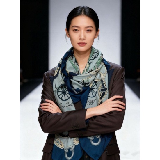 Special Grade Replica Hermès reversible cashmere square scarf 140 Blue Clone Sale