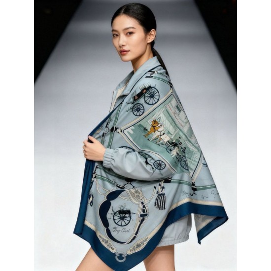 Special Grade Replica Hermès reversible cashmere square scarf 140 Blue Clone Sale
