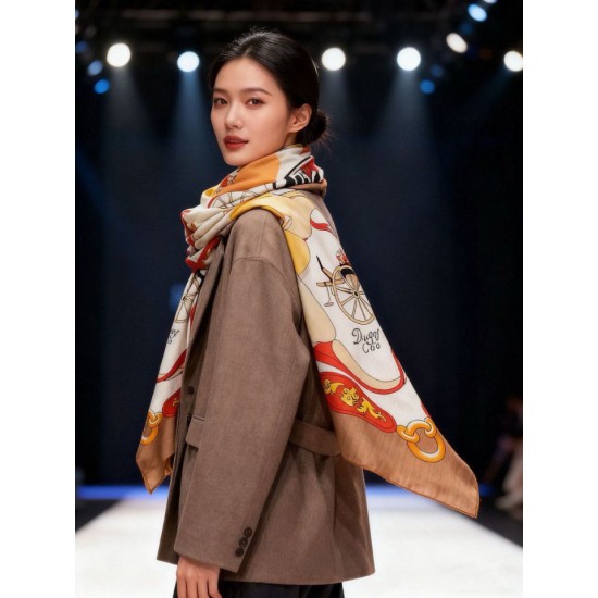 Special Grade Replica Hermès reversible cashmere square scarf 140 Orange Clone Sale