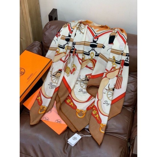 Special Grade Replica Hermès reversible cashmere square scarf 140 Orange Clone Sale