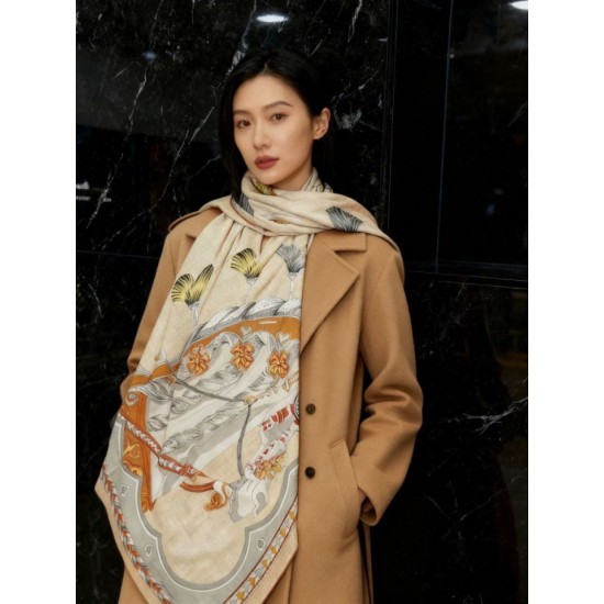 Special Grade Replica Hermès reversible velvet square scarf 140 Gray Clone Sale