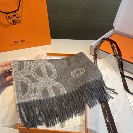 Special Grade Replica Hermès classic reversible lambswool scarf 35 x 200 Gray Clone Sale