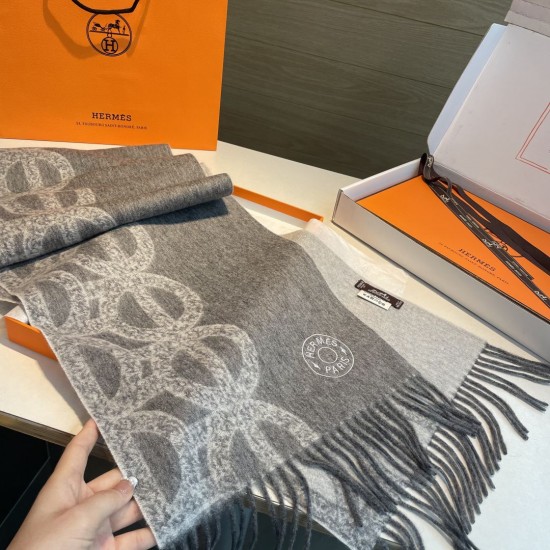 Special Grade Replica Hermès classic reversible lambswool scarf 35 x 200 Gray Clone Sale