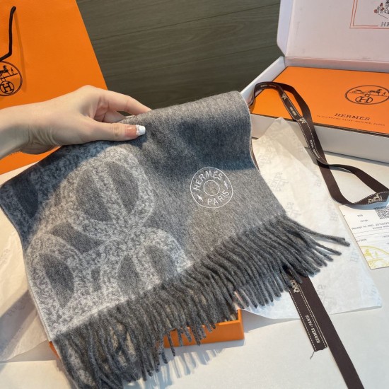 Special Grade Replica Hermès classic reversible lambswool scarf 35 x 200 Gray Clone Sale