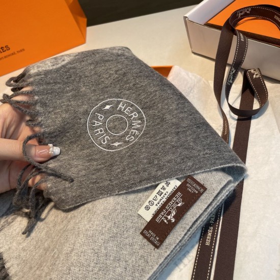 Special Grade Replica Hermès classic reversible lambswool scarf 35 x 200 Gray Clone Sale