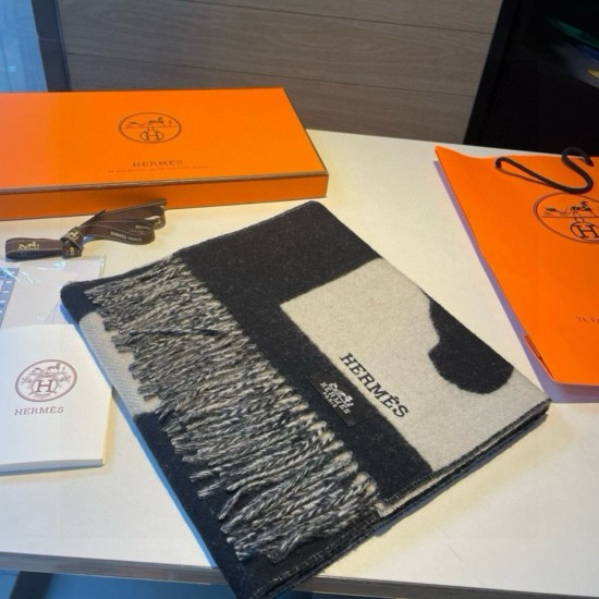 Special Grade Replica Hermes Horse cashmere scarf 30 x 140cm Black Clone Sale
