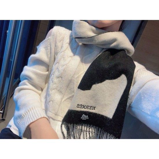Special Grade Replica Hermes Horse cashmere scarf 30 x 140cm Black Clone Sale