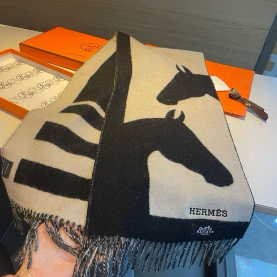 Special Grade Replica Hermes Horse cashmere scarf 30 x 140cm Black Clone Sale