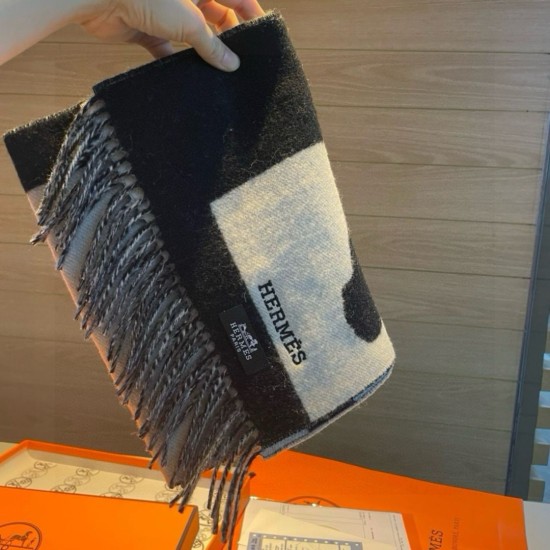 Special Grade Replica Hermes Horse cashmere scarf 30 x 140cm Black Clone Sale