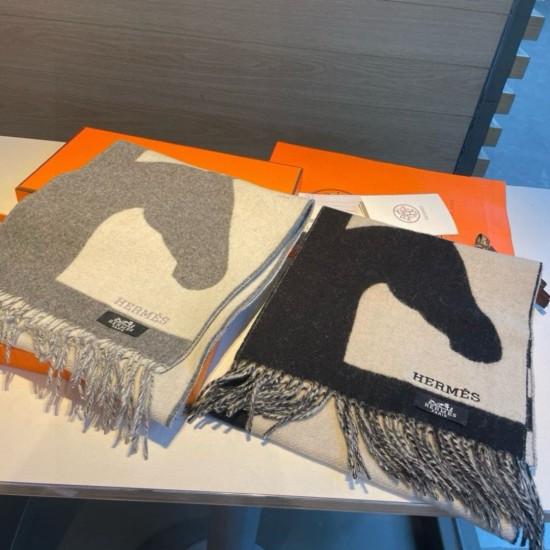 Special Grade Replica Hermes Horse cashmere scarf 30 x 140cm Gray Clone Sale