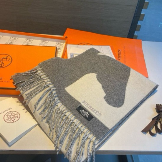 Special Grade Replica Hermes Horse cashmere scarf 30 x 140cm Gray Clone Sale