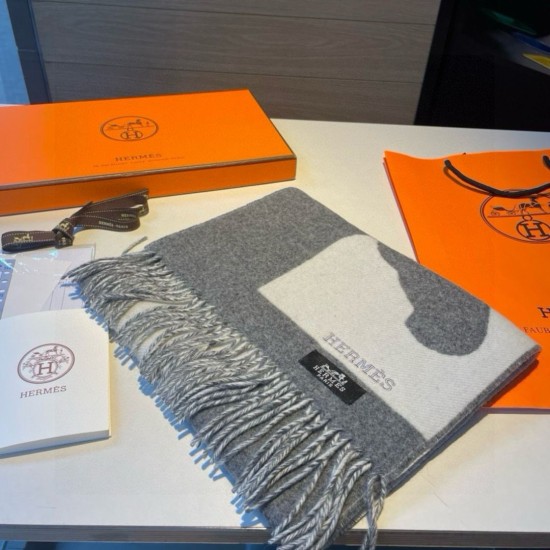 Special Grade Replica Hermes Horse cashmere scarf 30 x 140cm Gray Clone Sale