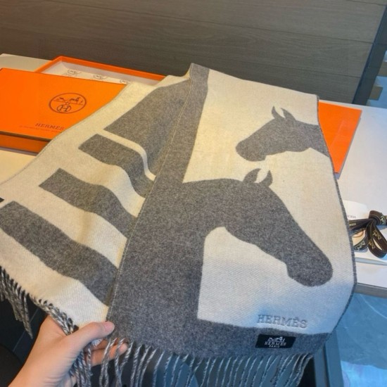 Special Grade Replica Hermes Horse cashmere scarf 30 x 140cm Gray Clone Sale