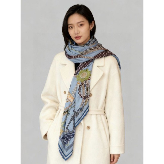 Special Grade Replica Hermes Woven Saddleband Velvet Square Scarf with Hand-rolled 140 Blue Clone Sale
