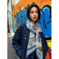 Special Grade Replica Hermes Woven Saddleband Velvet Square Scarf with Hand-rolled 140 Blue Clone Sale