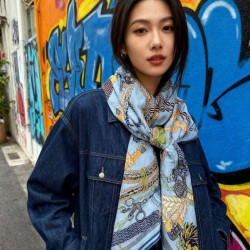 Special Grade Replica Hermes Woven Saddleband Velvet Square Scarf with Hand-rolled 140 Blue Clone Sale