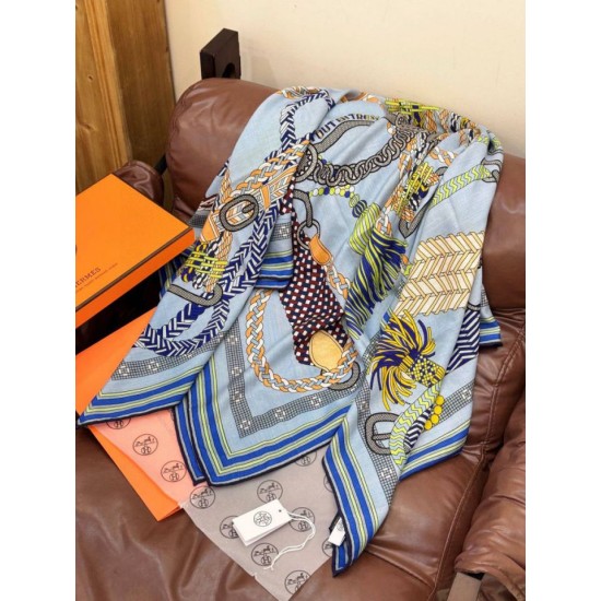 Special Grade Replica Hermes Woven Saddleband Velvet Square Scarf with Hand-rolled 140 Blue Clone Sale