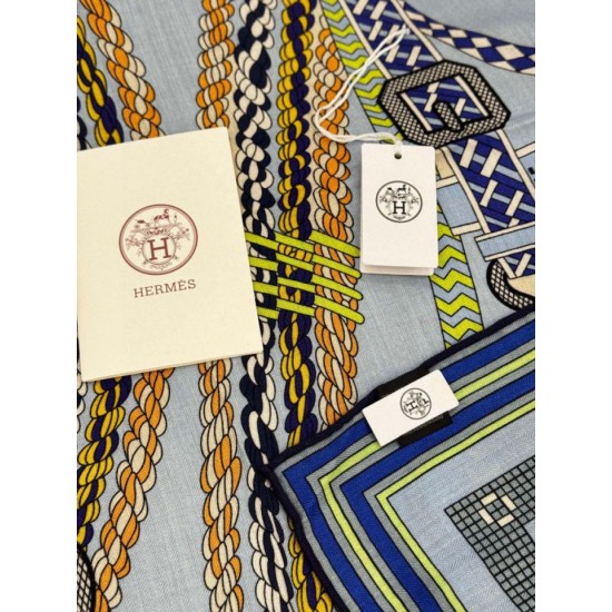 Special Grade Replica Hermes Woven Saddleband Velvet Square Scarf with Hand-rolled 140 Blue Clone Sale