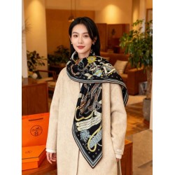 Special Grade Replica Hermes Woven Saddleband Velvet Square Scarf with Hand-rolled 140 Black Clone Sale