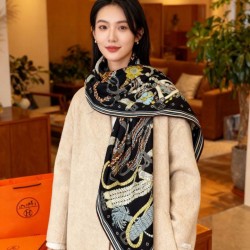 Special Grade Replica Hermes Woven Saddleband Velvet Square Scarf with Hand-rolled 140 Black Clone Sale