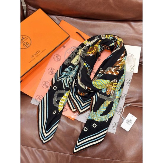 Special Grade Replica Hermes Woven Saddleband Velvet Square Scarf with Hand-rolled 140 Black Clone Sale