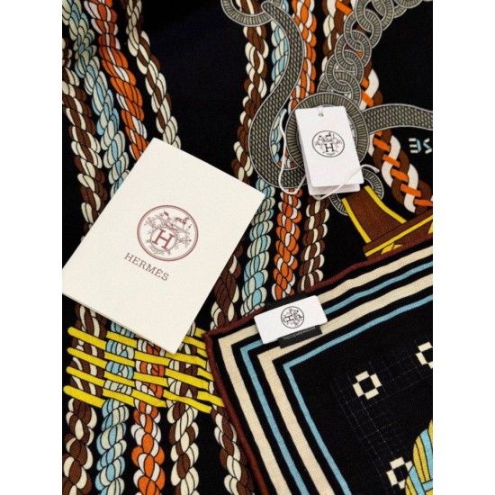 Special Grade Replica Hermes Woven Saddleband Velvet Square Scarf with Hand-rolled 140 Black Clone Sale