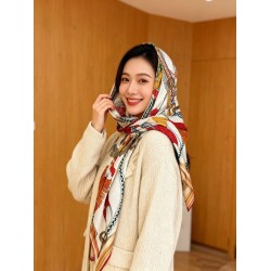 Special Grade Replica Hermes Woven Saddleband Velvet Square Scarf with Hand-rolled 140 Orange Clone Sale