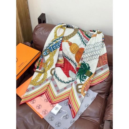 Special Grade Replica Hermes Woven Saddleband Velvet Square Scarf with Hand-rolled 140 Orange Clone Sale