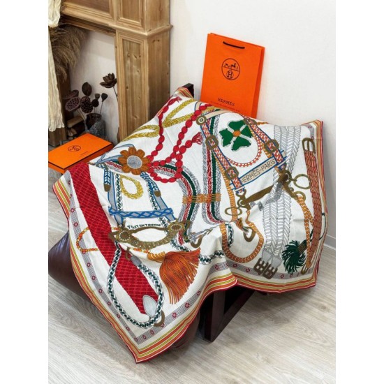 Special Grade Replica Hermes Woven Saddleband Velvet Square Scarf with Hand-rolled 140 Orange Clone Sale