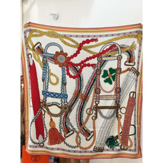 Special Grade Replica Hermes Woven Saddleband Velvet Square Scarf with Hand-rolled 140 Orange Clone Sale