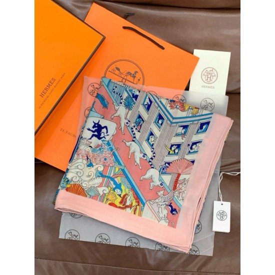 Special Grade Replica Hermès Animal City reversible cashmere scarf 140 Pink Clone Sale