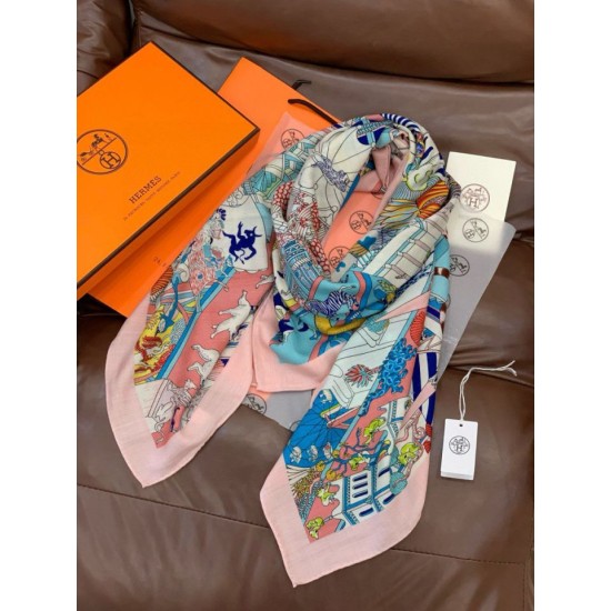 Special Grade Replica Hermès Animal City reversible cashmere scarf 140 Pink Clone Sale