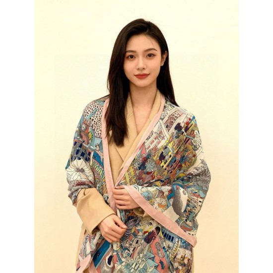 Special Grade Replica Hermès Animal City reversible cashmere scarf 140 Pink Clone Sale